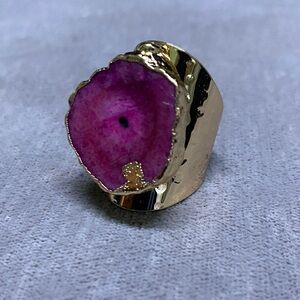 Gold Plated and Dyed Pink Agate Ring